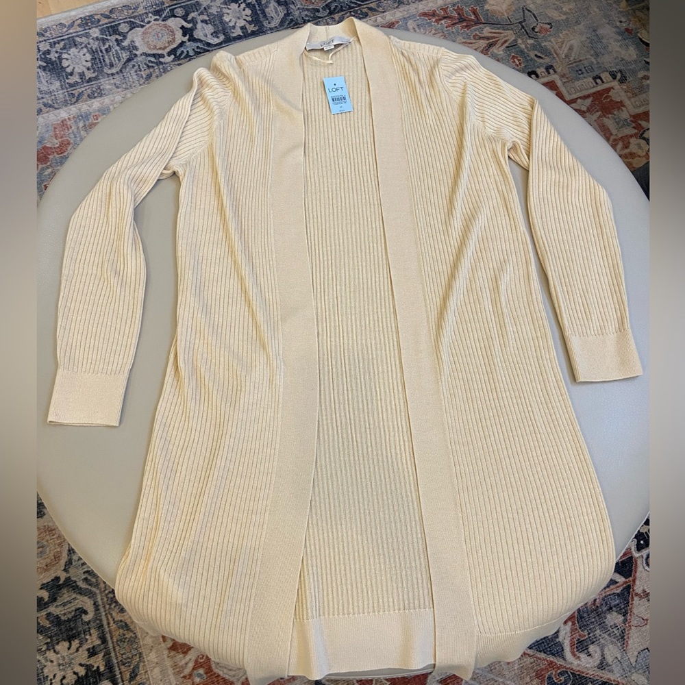 Loft Petite Medium Open Shawl Cardigan Ribbed NWT Whisper White Cream